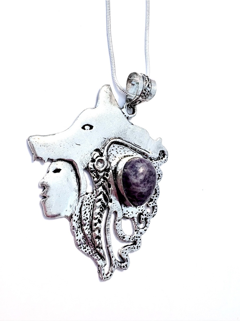 2 1/2,inch, Lepidolite, on Native American with  Headdress pendant on chain. - Picture 4 of 6